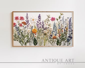 Spring Frame TV Art Bundle | Instant Download | Wildflower Floral Embroidery Textured Art for TV Digital Download | Flowers for Spring EM002