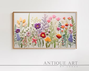 Spring Frame TV Art Bundle | Instant Download | Wildflower Floral Embroidery Textured Art for TV Digital Download | Flowers for Spring EM006