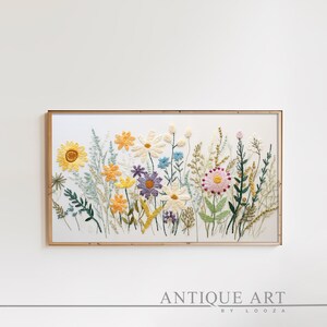 Spring Frame TV Art Bundle | Instant Download | Wildflower Floral Embroidery Textured Art for TV Digital Download | Flowers for Spring EM003