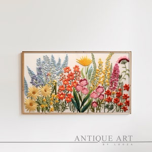 Spring Frame TV Art Bundle | Instant Download | Wildflower Floral Embroidery Textured Art for TV Digital Download | Flowers for Spring EM005