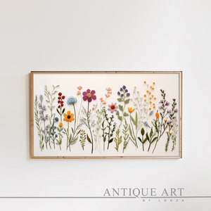 Spring Frame TV Art Bundle | Instant Download | Wildflower Floral Embroidery Textured Art for TV Digital Download | Flowers for Spring EM001