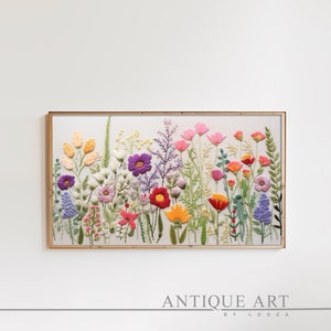 Spring Frame TV Art Bundle | Instant Download | Wildflower Floral Embroidery Textured Art for TV Digital Download | Flowers for Spring EM006