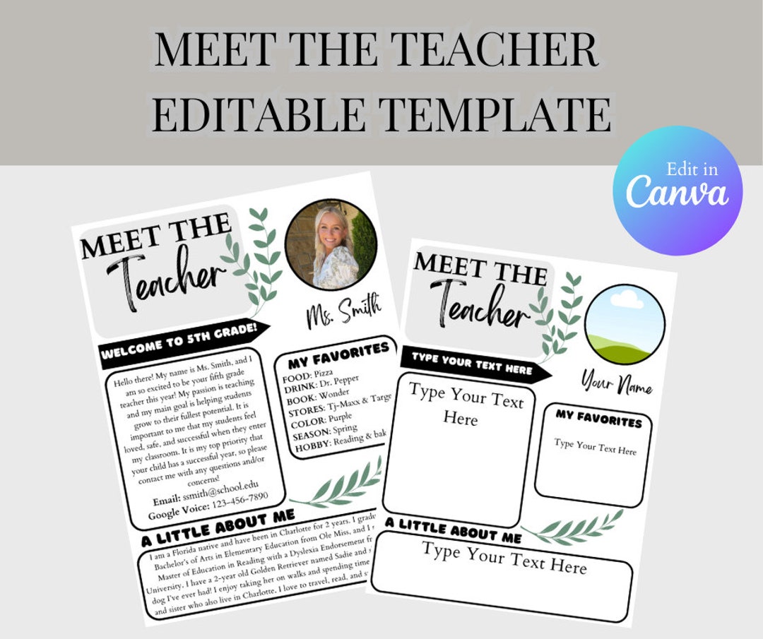 Meet the Teacher Editable Canva Template | INSTANT Digital Download ...