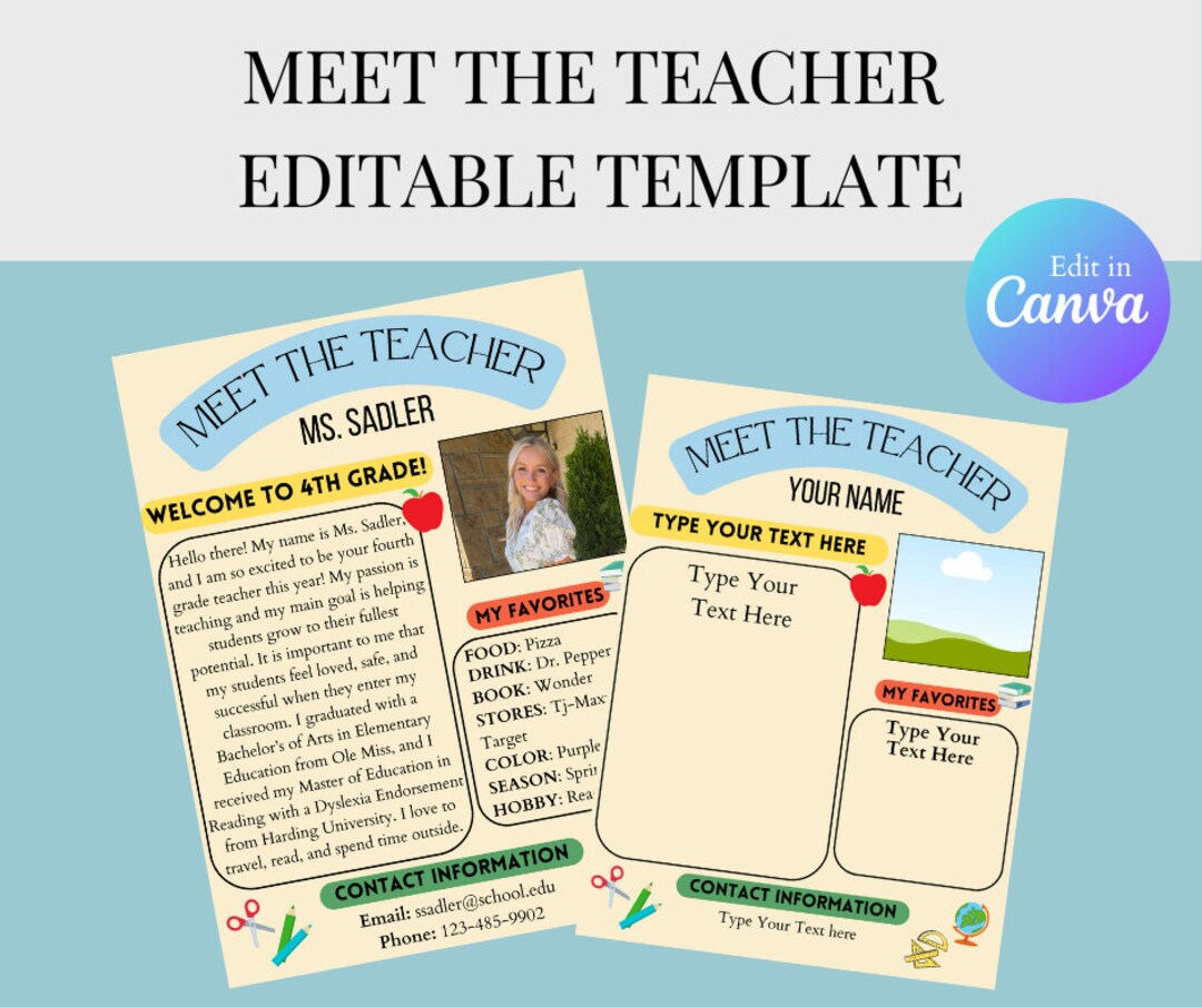 Meet the Teacher Editable Canva Template INSTANT Digital Download ...