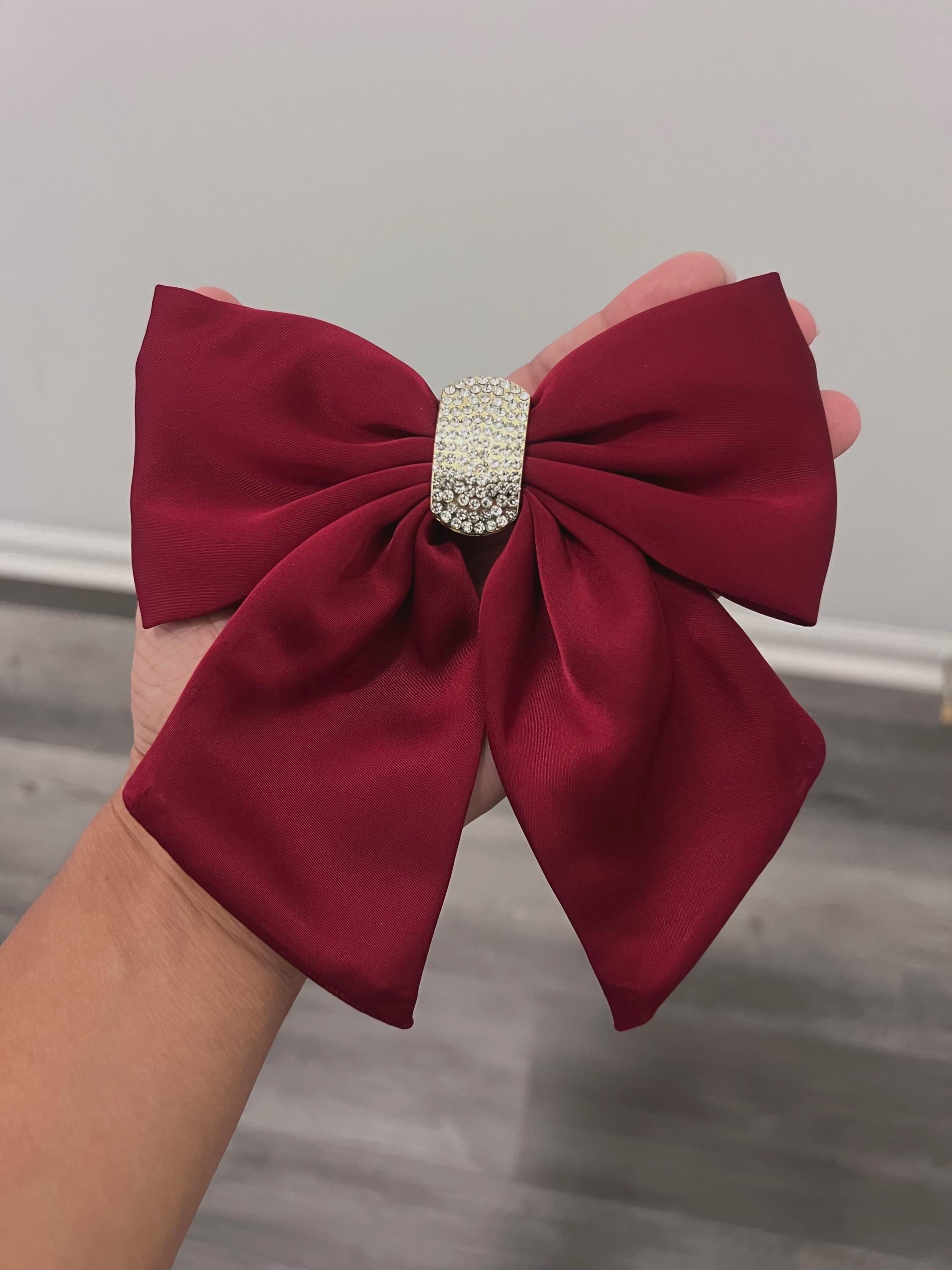 Burgundy Satin Bow Hair Clip. Satin Bow Clip With  display picture 1