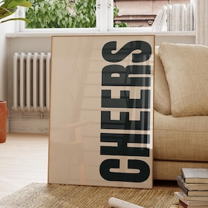 Proost print - trendy barwagen print, retro keukenposter, esthetisch keukendecor, moderne zwarte keuken muurkunst, retro keuken afdrukbaar