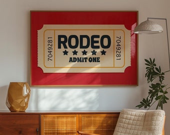 Rodeo Ticket Print - Western Decor, Retro Western Poster, Vintage Ticket Western Wall Art, Retro Cowboy Print, Wild West Wall Art PRINTABLE