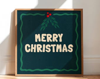 Vrolijk kerstfeest muurkunst - trendy vakantieprint, leuk feestelijk decor, digitale download