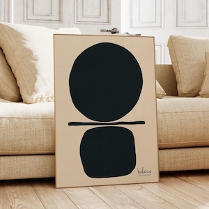 Abstract Wall Art Print - Organic Shapes Wall Art, Minimalist Black Abstract Painting, Black Beige Print, Neutral Large Wall Art, Printable