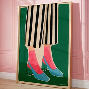 Odlotowy, modny nadruk – kolorowa, maksymalistyczna sztuka ścienna, dekoracja w stylu preppy z dopaminą, pobieranie cyfrowe