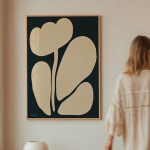 Abstract Botanical Wall Art - Organic Large Abstract Print, Black and Beige Wall Art, Tulip Poster, Living Room Wall Art, Floral Printable