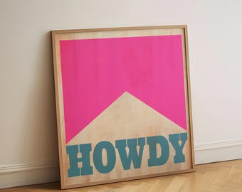 Retro Howdy Cowgirl Print - Hot Pink Western Wall Art Printable, Digital Download