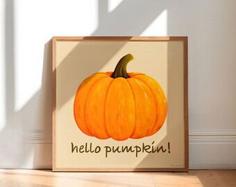 Autumn Pumpkin Print - Halloween Wall Art Printable, Cottage Kitchen Decor, Digital Download