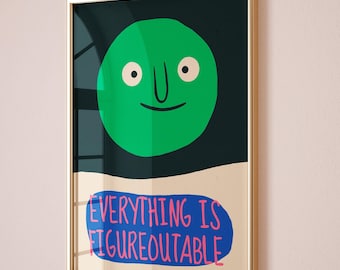 Alles ist figureoutable Funky Wandkunst - Erhebendes Zitat Inspirierende Wandkunst, lustige Retro Wandkunst, rosa und grüne druckbare Wandkunst
