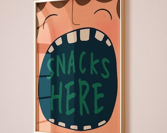 Snacks Print - Funny Kitchen Wall Art, Funky Illustration, Dopamine Decor, Digital Download