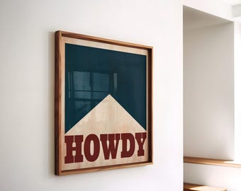 Howdy Wall Art - Western Decor, Vintage Western Poster, Howdy Poster, Navy Western Wall Art Retro Cowboy Print, Wild West Wall Art PRINTABLE