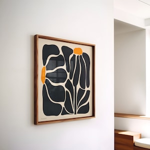 Abstract Botanical Flower Poster - Large Abstract Print, Modern Wall Art, Floral Printable, Neutral Black Beige Art Print, Digital Download