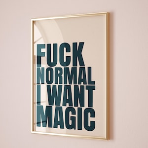 Impresión con cita retro "Quiero magia": póster divertido y lleno de malas palabras, arte de pared inspirador con cita inspiradora, arte de pared retro negro, arte de pared divertido para imprimir