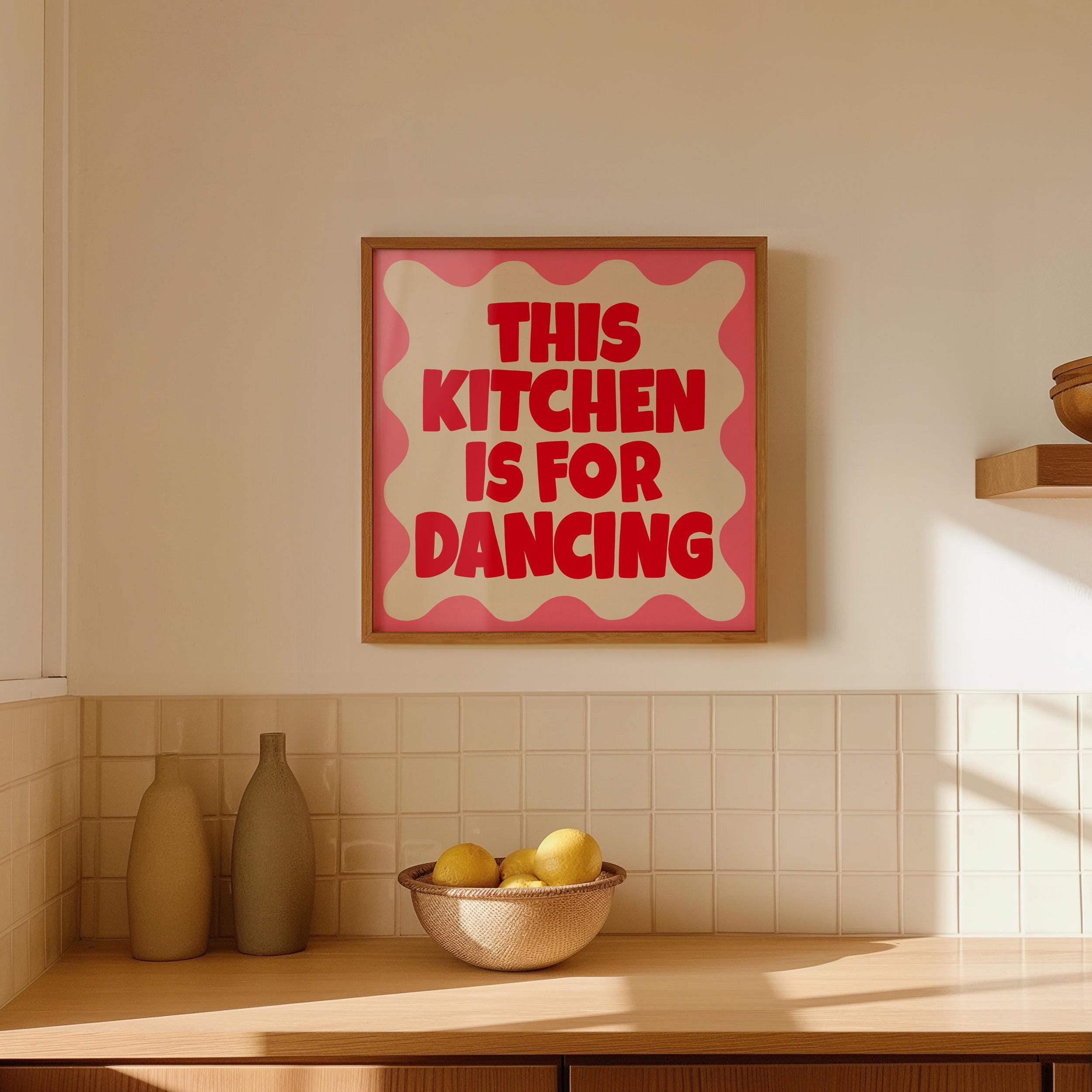 set of 100 kitchen prints, kitchen wall art, preppy... This Kitchen is for Dancing Print, Preppy Pink Retro Kitchen Poster ...