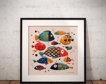 Grumpy Fish - Wysoka rozdzielczość do pobrania - Wydruk artystyczny - Pobieranie cyfrowe - Wydruk morski - Ryba do wydrukowania - Sztuka ścienna