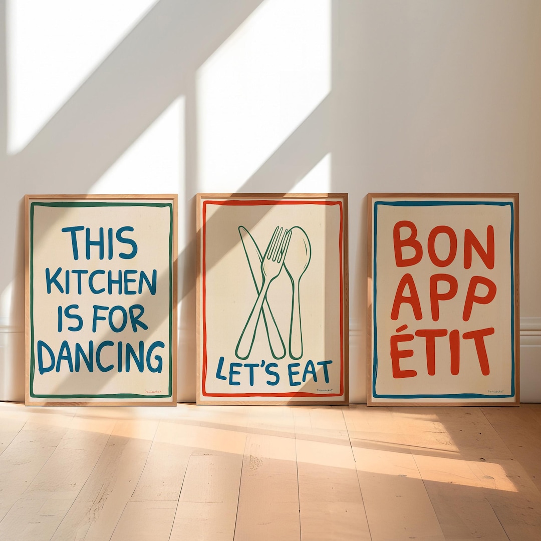 kitchen wall art set of 3 printables kitchen print set... Retro Kitchen Print Set of 3 - Dining Room Gallery Wall Art Printable ...