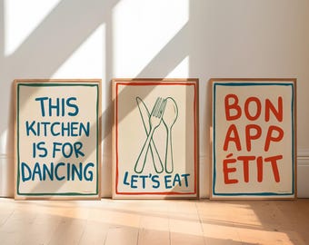 Retro Kitchen Print Set of 3 - Dining Room Gallery Wall Art Printable, Digital Download