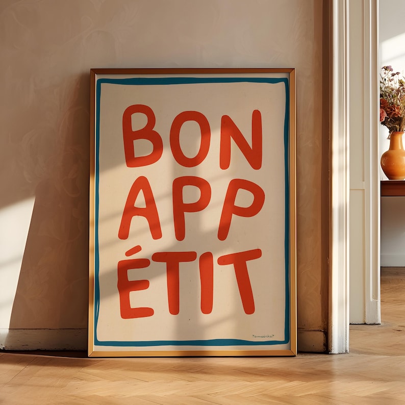 set of 2 bon appetit prints, retro cooking prints,... Bon Appetit Print - Kitchen and Dining Room Wall Art, Aesthetic Kitchen ...