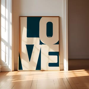 Impresión artística "Te amo": arte de pared retro de moda, impresión de amor azul marino, tipografía estética, arte de pared elegante, arte de pared preppy, póster de amor IMPRIMIBLE