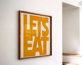 Let's Eat Printable Kitchen Wall Art - Retro Wall Art Kitchen Print Modern Kitchen Poster Mustard Square Print for Kitchen, Digital Download
