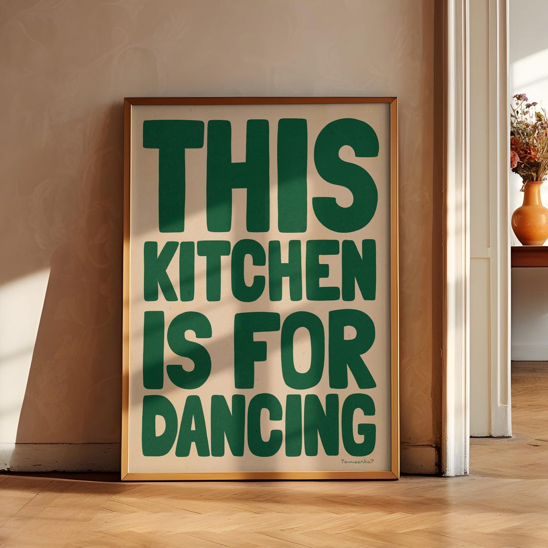 kitchen wall art set of 6 fun foodie prints this... This Kitchen is for Dancing Wall Art - Hand Drawn Retro Kitchen Poster ...