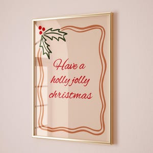 Trendiger Weihnachtsdruck - Frohe Weihnachten Poster Urlaub Dekor, Holly Jolly Weihnachtsbild, Rotes Weihnachtsplakat, Weihnachten druckbare Kunst