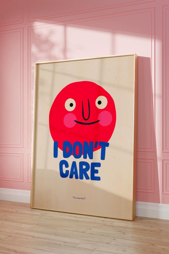 Don't Care Funny Wall Art Print - Funny Quote Funky Wall Art, Retro Wall Art, Dopamine Decor, Funny Gift, Trendy Red Wall Art, Printable Art