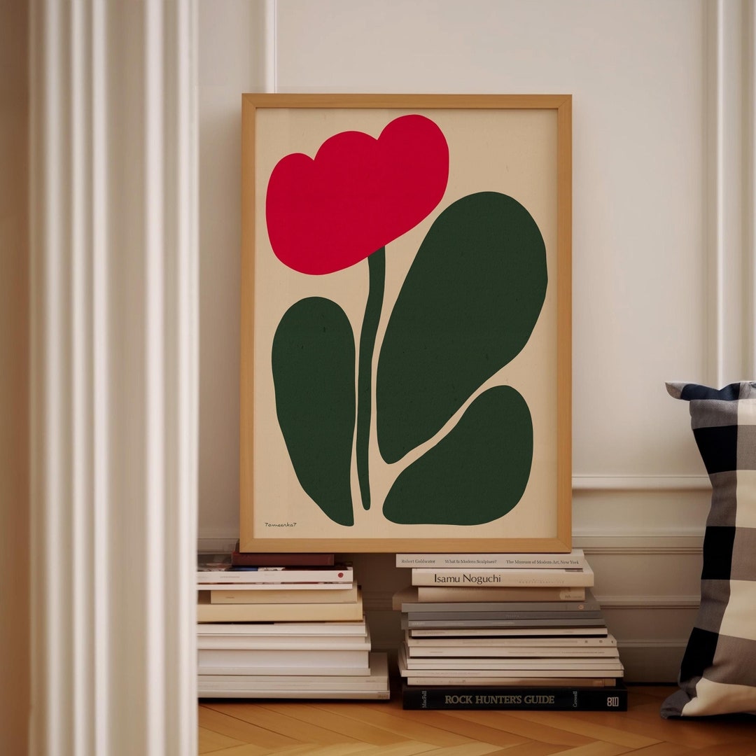 Hand-drawn Red Tulip Print Abstract Flower Wall Art, Tulip Poster ...