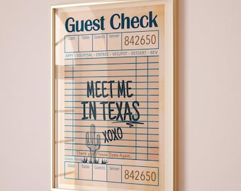 Texas Guest Check Print - Texas Home Decor, Retro Texas Wall Art, Texas Lover Gift, Retro Western Wall Art, Guest Check Wall Art Printable