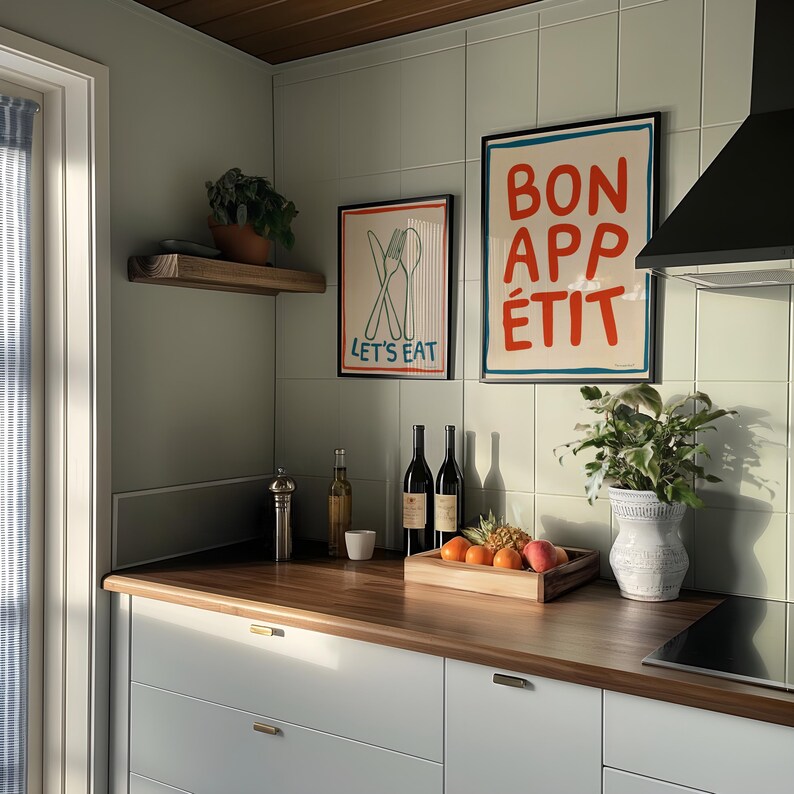 set of 2 bon appetit prints, retro cooking prints,... Bon Appetit Print - Kitchen and Dining Room Wall Art, Aesthetic Kitchen ...