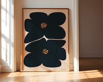 Abstract Black Botanical Wall Art - Black Flowers Print, Beige and Black Wall Art, Abstract Art Print, Elegant Wall Art, Floral Printable