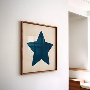 Star Poster, Hand Drawn Star Wall Art, Navy Blue Star Print, Retro Star Poster, Preppy Navy Blue Print, Trendy Aesthetic Wall Art PRINTABLE