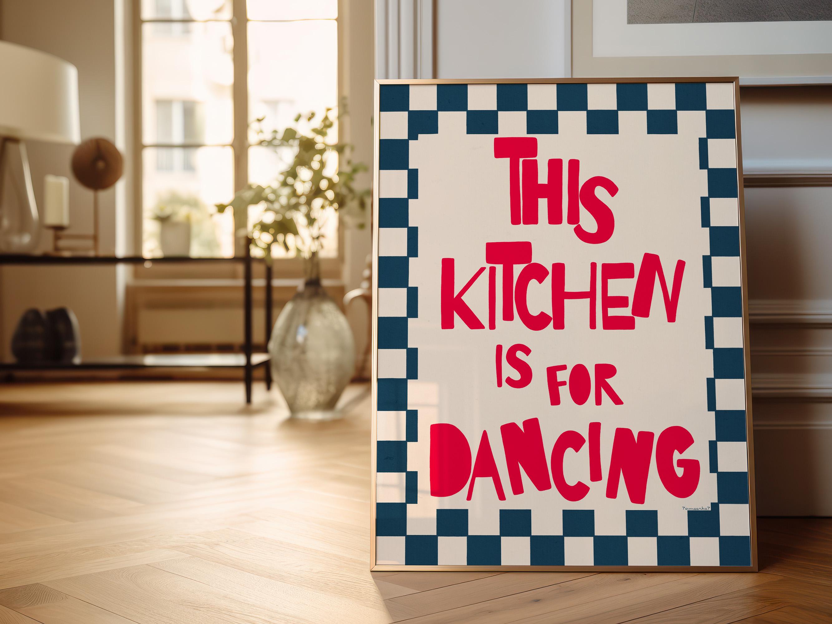 kitchen wall art set of 6 fun foodie prints this... This Kitchen is for Dancing Print, Retro Red Kitchen Poster, Aesthetic ...