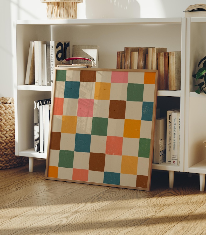 Retro Checkered Print - Hand Drawn Colorful Wall Art Printable ...