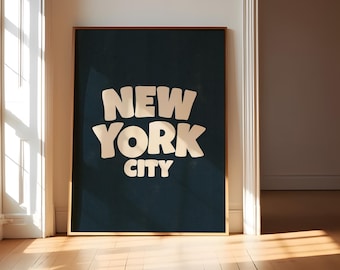 New York Typography Art Print - New York City Retro Poster, NYC Wall Art, Black New York Poster, Trendy New York Print, PRINTABLE Wall Art
