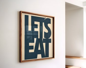 Let&#39;s Eat Kitchen Print Aesthetic Kitchen Decor Cooking Art Kitchen Wall Art Print Navy Blue Print Square Print for Kitchen Digital Download