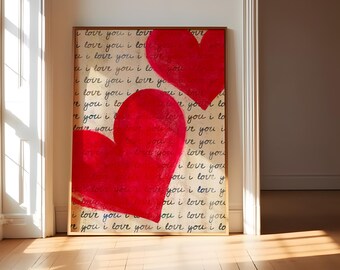 I Love You Print - Red Love Poster, Retro Print, Red Wall Art, Love Letter Poster, Trendy Preppy Vintage Wall Print, Love Wall Art PRINTABLE