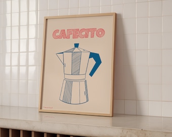 Cafecito imprimible - Impresión de café español, póster de Cafecito. Arte mural minimalista de café, impresión estética para cocina, decoración minimalista para cocina.