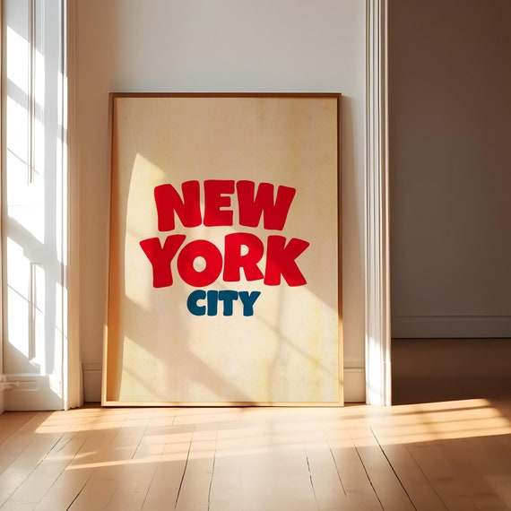 New York Art Print - Vintage NYC Wall Art, Retro New York City Poster, Travel New York Wall Art, Trendy Home Decor, Red Wall Art Printable