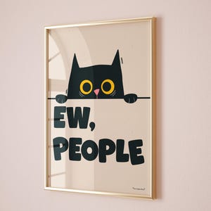 Schwarze Katze Wand Kunst Druck - Lustiges Katzen Poster, süßes Kätzchen Wandkunst, Geschenk für Katzenliebhaber, Funky Wandkunst, erhabenes Poster Retro Wandkunst zum Ausdrucken