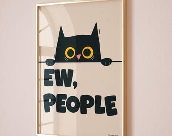 Black Cat Wall Art Print - Funny Cat Poster, Cute Kitten Wall Art, Cat Lover Gift, Funky Wall Art, Uplifting Poster Retro Wall Art Printable