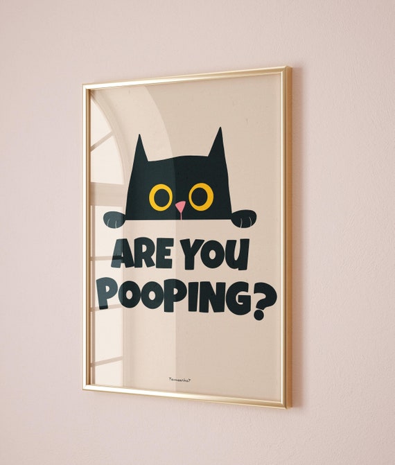 Funny Bathroom Wall Art - Funky Quote Toilet Wall Art, Black Cat Bathroom Print, Retro Wall Art, Dopamine Decor, Funny Gift, Printable Art