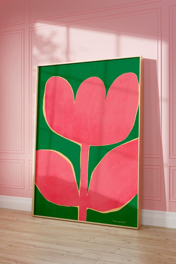 Pink Tulip Print - Funky Floral Wall Art, Dopamine Decor, Digital Download