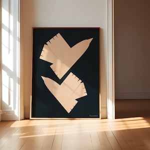 Abstrakte Vögel Druckbare Kunst - Schwarz und Beige Wandkunst, Geometrische Kunst, Moderne minimalistische Druck, Skandinavische Poster, Digitale Kunst