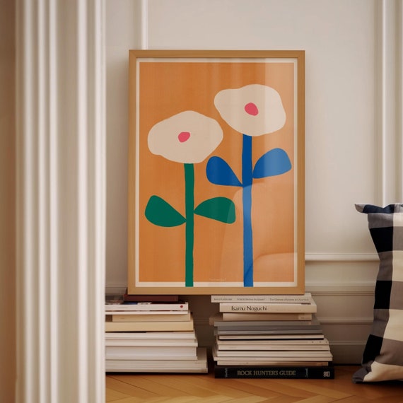 Hand-Drawn Flowers Wall Art Printable Painting, Abstract Flower Print, Floral Art, Modern Home Decor, Botanical Wall Art, Living Room Decor